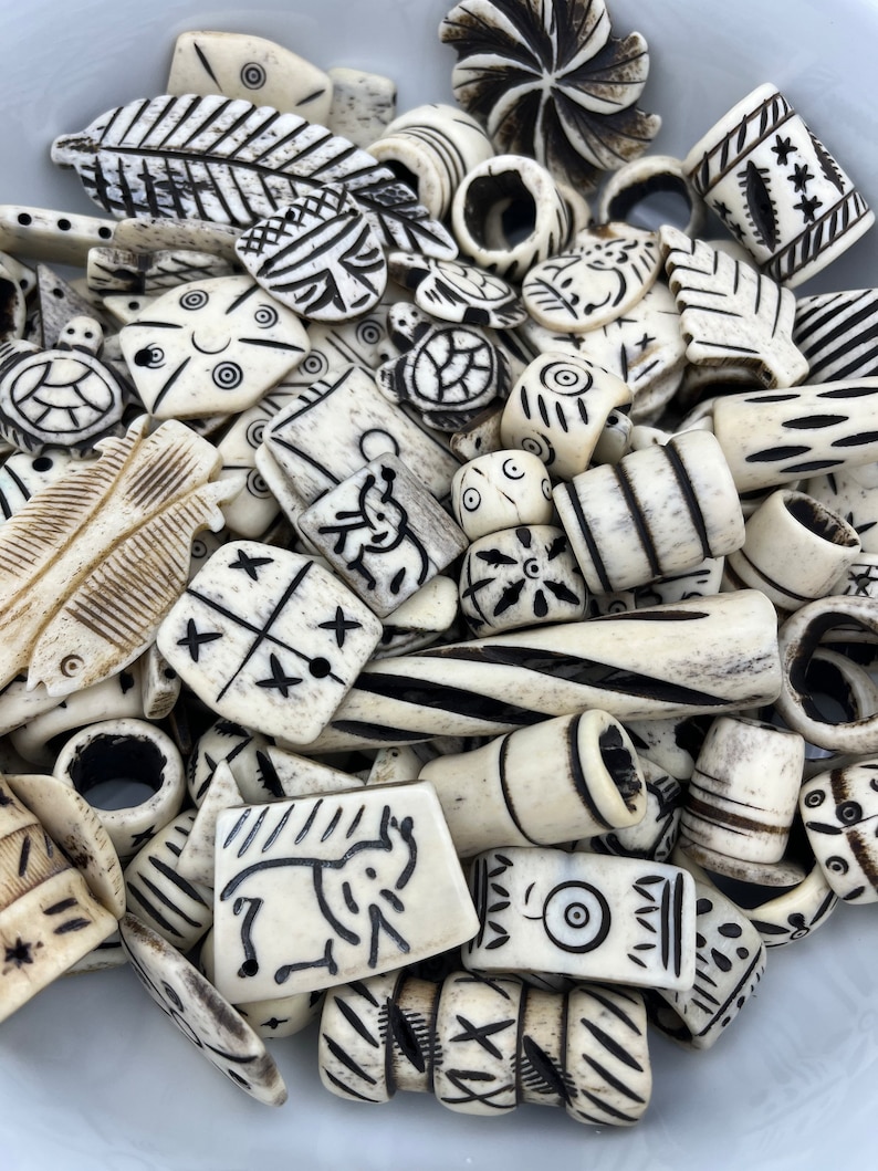 1/2lb Carved White Bone Bead Mix, Tribal Carvings, Carved Bone, Buffalo Bone Beads, Bulk Beads, Bone Pendants, Bone Bead Lot, Bone Charms image 8