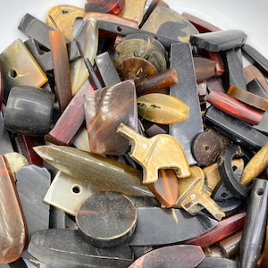 Horn Beads, 1/2lb Horn Beads Lot, Water Buffalo Beads, Carved Horn Beads, Red Horn, Black Horn, Horn Tube Beads, Mixed Horn Beads, 8oz Lot