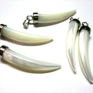 5pc 1.25&quot; Mother of Pearl Tusk Pendants, Pearl Horn Pendant, Pearl Claw Charms, Jewelry Making Supplies, Pearl Tusks, Tooth, Wholesale Bulk
