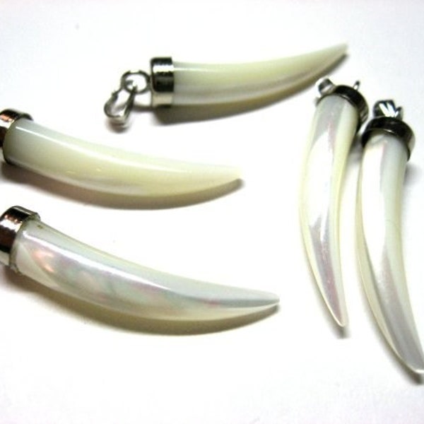 5pc 1.25" Mother of Pearl Tusk Pendants, Pearl Horn Pendant, Pearl Claw Charms, Jewelry Making Supplies, Pearl Tusks, Tooth, Wholesale Bulk