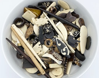 1/2lb Bone Bead Mix, Assorted Bone Beads, Half Pound, Carved Bone Beads, Bone Pendant, Bone Spikes, Buffalo Bone, Bone Beads, African Beads