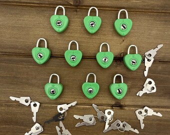 10pc Green Heart Locks, Heart Padlocks, Mini Locks, Valentines Day, Novelty Heart Locks, Miniature Padlocks, Love Locks, Bulk Heart Locks