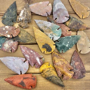 20pc 2" Stone Arrowheads, Hand Knapped Arrowheads, Spear Head, Large Arrowheads, Agate, Jasper, Gemstone Arrowheads, Bulk Arrowheads