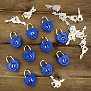 10pc Blue Mini Heart Padlocks Sets, Vintage Novelty Locks, Party Favors, Heart Lock, Heart Padlock, Miniature Locks, Valentines Day, 90s