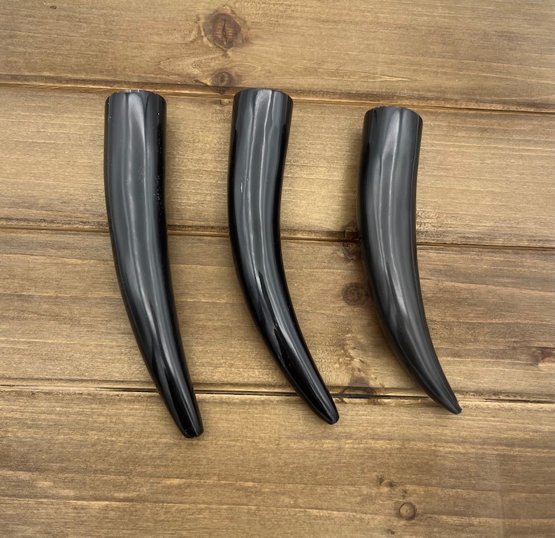 4-5 Water Buffalo Horn Tip, Black Horn, Longhorn Tip, Steer Horn Tusk, Large Tusk Pendants, Natural Black Horn, 134mm Horn image 1