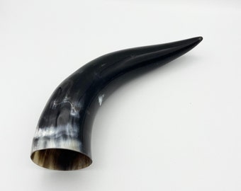 10.75" Marble Water Buffalo Horn, Black, Polished Horn, Horn Decor, Longhorn, Steer Horn, Horn Knife, Natural Horn, Carving Horn, #HLS02