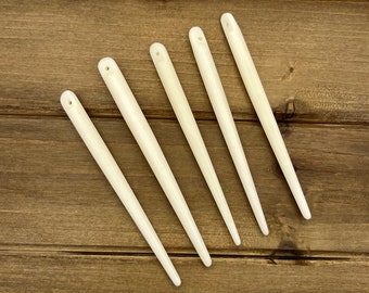 5pc 4" Bone Needle Pendants, Nalbinding, Bone Spikes, Carved Bone Beads, Buffalo Bone, Bone Tusks, Nail Bone, Jewelry, Tusk, Tooth, Talon