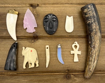 10pc OOPS Lot Bone & Horn Pendants, Arrowheads, Bone Beads, Horn Beads, Destash Jewelry Supplies, Claw Pendant, Solid Horn Tip, Tribal OP027