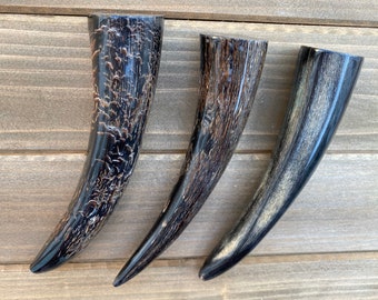 4-5" Water Buffalo Horn Tip, Black Textured Horn, Longhorn Tip, Steer Horn Tusk, Large Tusk Pendants, Natural Black Horn, Carving Horn