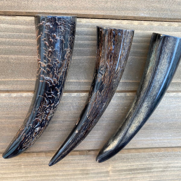 4-5" Water Buffalo Horn Tip, Black Textured Horn, Longhorn Tip, Steer Horn Tusk, Large Tusk Pendants, Natural Black Horn, Carving Horn