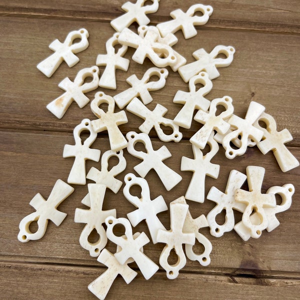 10pc 31mm Mini Bone Ankh Pendants , Ankh, Antiqued Bone, African, Buffalo Bone, Charms, Egyptian Jewelry, Ankh Jewelry, Bone, 1.25" Ankhs