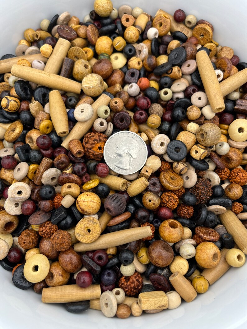 1/4lb Wooden & Rudraksha Beads, Wood Beads, Seed Beads, Loose Beads, Prayer Beads, Garland, Hindu, Mala Beads, Hindu Beads, Natural Beads image 4