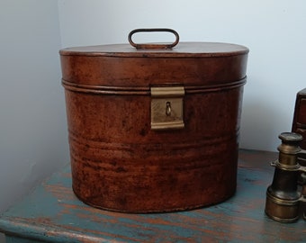 Victorian metal hat box. Hat tin .vintage luggage