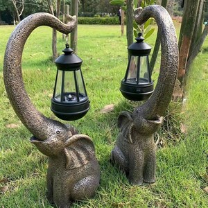 Solar Elephant Statue, Elephant Figurine Outdoor Garden Resin Crafts, Art Ornaments With Solar LED Light, Garden Sculptures, Yard Home Decor
