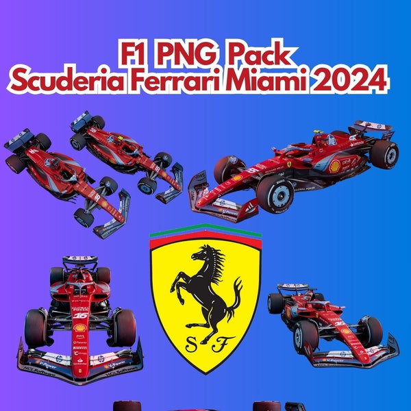 F1 Sticker Scuderia Ferrari Miami Edition (Car, Drivers, Helmets) 2024 PNG | F1 | Scuderia Ferrari | PNG transfer | Direct Download
