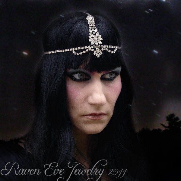 Starry Eyed Rhinestone and Chain Head Piece Headdress Ready to Ship
