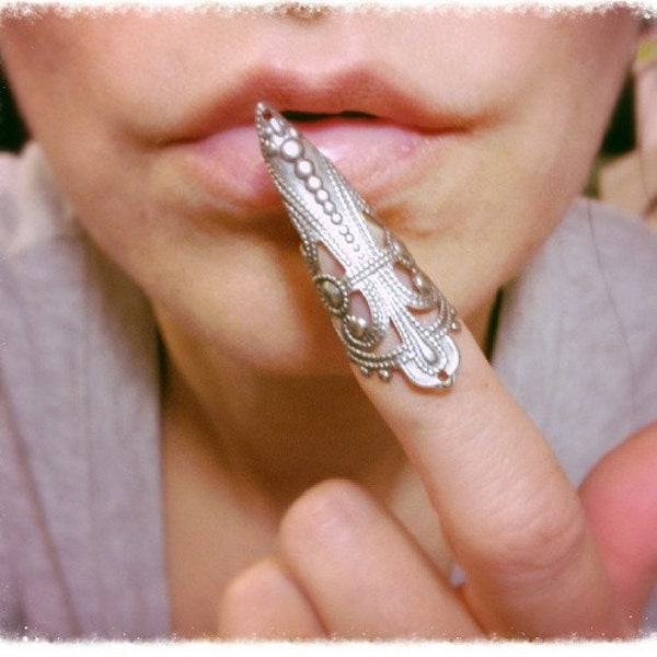 BUY one GET one FREE Filigree nail ring in silver plate claw Tip armor ring limited time only