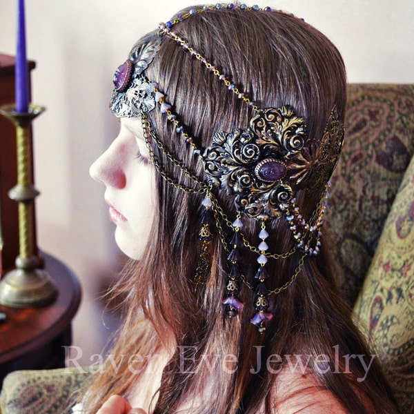 Art Nouveau Headdress Mucha Goddess Vintage Brass And Glass Raven Eve Jewelry