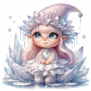 Clipart di gnomi di cristallo / 10 JPEG di alta qualità a 300 DPI per uso commerciale, decorazioni per diario kawaii, fantasiose, fantasiose, invernali, natalizie