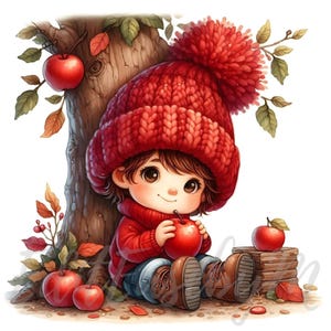 Outono Gnomo Clipart | 10 Alta Qualidade 300 DPI JPEGs Uso Comercial Caprichoso Outono Colheita de Maçã Menino Bonito Gnomo Outono Aquarela Clip Art