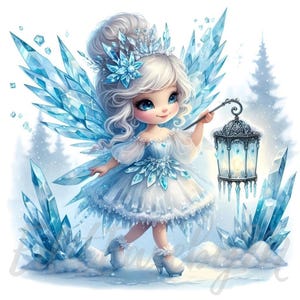 Imágenes prediseñadas de hada de cristal de hielo / 10 JPEG de alta calidad de 300 DPI para uso comercial, imágenes prediseñadas de hada linda de invierno mágica, decoración navideña de fantasía