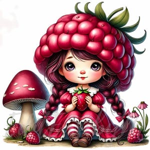 Clipart nain cueilleur de baies | 10 fichiers JPEG 300 ppp de haute qualité à usage commercial lunatique fantaisie jolie fille clipart Kawaii décoration de fruits d'été