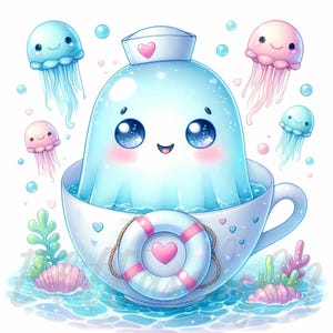 Clipart di fantasmi marinai / 10 JPEG di alta qualità a 300 DPI per uso commerciale, fantasioso, kawaii, nautico, oceano, spirito, fantasia, Halloween, planner, decorazione