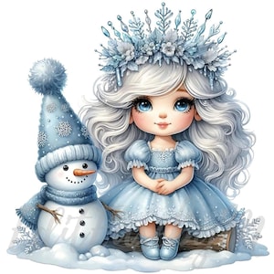 Frostige Schneewichtel Clipart | 10 hochwertige 300 DPI JPEGs Kommerzielle Nutzung Weihnachten Winter Wunderland Schneemann Süßes Mädchen Prinzessin Clip Art