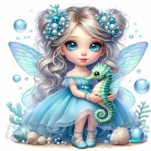 Clipart fata brezza oceanica / 10 JPEG di alta qualità a 300 DPI per uso commerciale, clip art di sirena ragazza carina e stravagante, decorazione estiva dell'isola fantasy