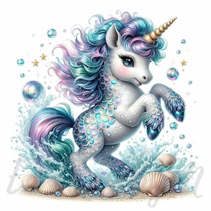 Seaside Mermaid Unicorn Clipart | 10 High-quality 300 DPI Jpegs ...