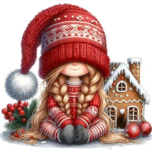 Clipart di gnomi natalizi / 10 JPEG di alta qualità a 300 DPI per uso commerciale. Gnomo scandinavo rosso carino, decorazione artistica per le vacanze invernali e natalizie.