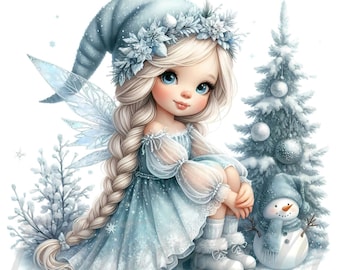Winter Snowflake Fairy Gnome Clipart | 10 High-Quality 300 DPI JPGs Commercial Use Whimsical Christmas Clipart Holiday Digital Art Printable