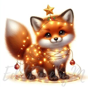 Renard Lumineux de Noël | 10 fichiers JPG 300 ppp de haute qualité à usage commercial lunatique hiver mignon bébé renard clipart journal indésirable décoration de vacances festives