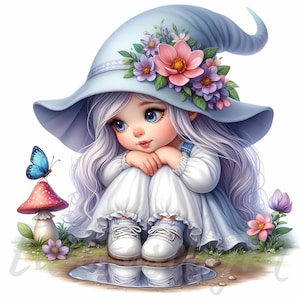 Clipart Nain Nixie bleu beurre | 10 fichiers JPG 300 ppp de haute qualité à usage commercial lunatique jolie fille papillon fée printemps fantaisie été décor