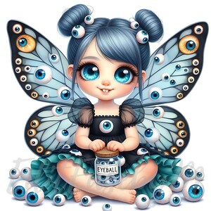 Augapfel Sammler Fee Clipart | 10 hochwertige 300 DPI JPEGs Kommerzielle Nutzung Wunderliche gruselige Halloween Girl Fantasy Kawaii Gothic Dekor
