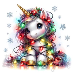 Weihnachten Einhorn Clipart | 10 hochwertige 300 DPI JPEGs Kommerzielle Nutzung Festliche Urlaub Cute Baby Unicorn Clip Art Winter Urlaub Lichter