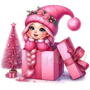 Gnomo navideño rosa Clipart / 10 JPEG de alta calidad de 300 DPI para uso comercial Lindo gnomo de invierno Festivo Navidad Acogedor invierno Vacaciones Clipart