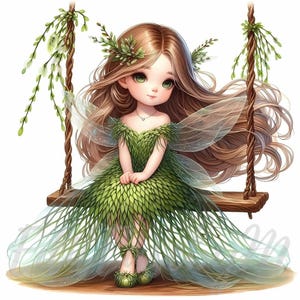 Willow Wisp Fee Clipart | 10 hochwertige 300 DPI JPEGs Kommerzielle Nutzung Skurril Natur Wald niedlichen Mädchen Frühlingswald Clip Art Dekor