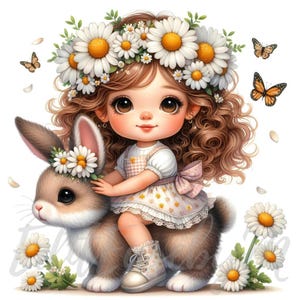 Clipart nain ami lapin | 10 fichiers JPEG 300 DPI de haute qualité à usage commercial Woodland mignon lapin Fantasy Girl Clipart Flower Decor Junk Journal