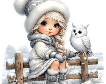Snowy Owl Keeper Gnome Clipart | 10 JPEG Commercial Use, Festive White Christmas, Winter Wonderland Card Making, Junk Journal, Nursery Decor