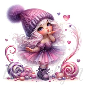 Zucker Pflaumen Zwerg Clipart | 10 hochwertige 300 DPI JPEGs Kommerzielle Nutzung Skurril Lila Weihnachten Pastell Rosa Gnome Festlicher Winter Urlaub