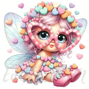Clipart fée bonbon chérie | 10 fichiers JPEG 300 ppp de haute qualité à usage commercial lunatique jolie fille magique clipart fantaisie Saint-Valentin