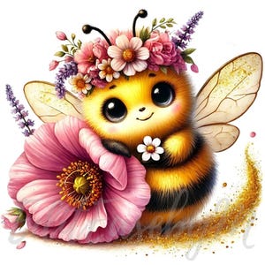 Pollen Hauch Biene Clipart | 10 hochwertige 300 DPI JPEGs Kommerzielle Nutzung Skurril Süß Honig Bienen Königin Clip Art Verzauberte Frühling Garten Dekoration