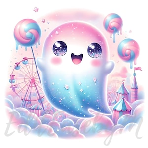Clipart suikerspin carnaval spook | 10 hoogwaardige 300 dpi jpg commercieel gebruik grillige kawaii fantasy halloween schattig junk journal decor