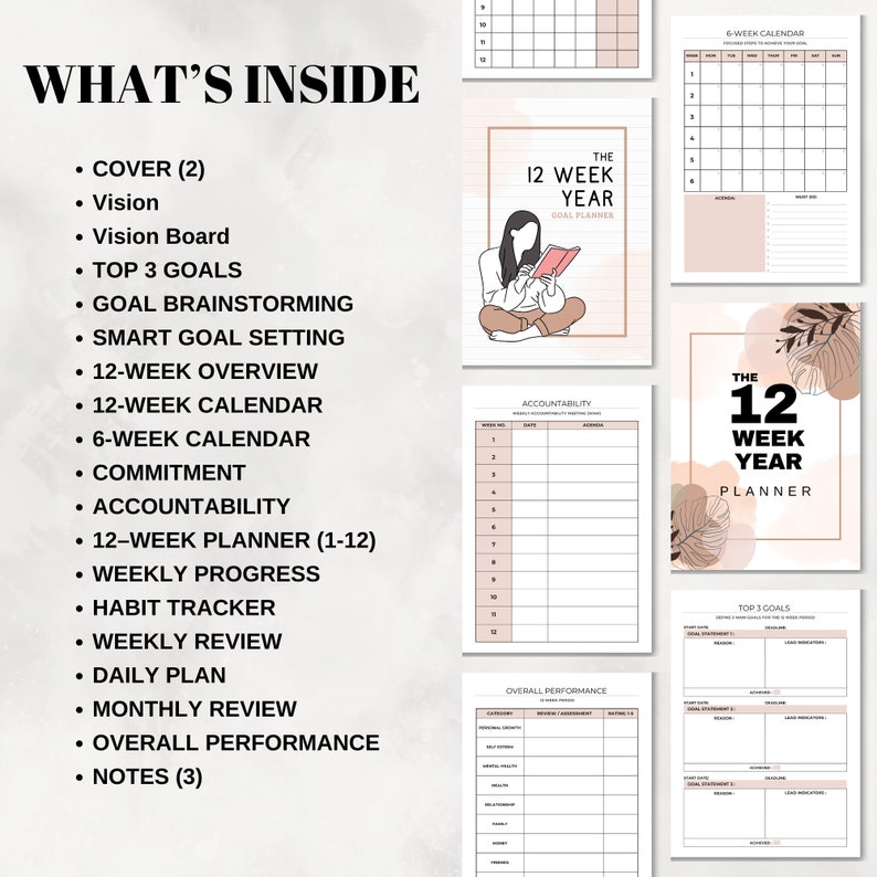 12 Week Year Planner Template Printable 90 Day Goal Planner SMART Goal ...