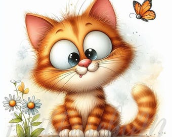 Quirky Tabby Cat Clipart | 10 High-Quality 300 DPI JPEGs Commercial Use Cute Kitten Card Making Kawaii Junk Journal Funny Scrapbooking Decor