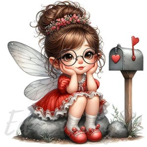 Imágenes prediseñadas de hada con carta de amor / 10 JPEG de alta calidad de 300 DPI para uso comercial, imágenes prediseñadas de niño lindo y caprichoso para el Día de San Valentín, decoración romántica de amor