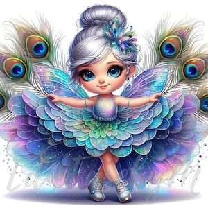 Pfau Prisma Fee Clipart | 10 Hochwertige 300 DPI JPEGs Kommerzielle Nutzung Skurril Süß Mädchen Clip Art Sommer Fantasy Pixie Magisch Dekor