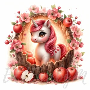 Clipart di unicorno di mela/10 JPEG di alta qualità a 300 DPI per uso commerciale, adesivi per diario di rifiuti stravaganti e carini, decorazioni autunnali per la cameretta dei bambini