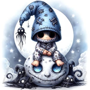Clipart Nain cauchemar somnambule | 10 pyjama mignon 300 DPI de haute qualité à usage commercial, pyjama mignon effrayant, nain gothique horreur, décor Kawaii